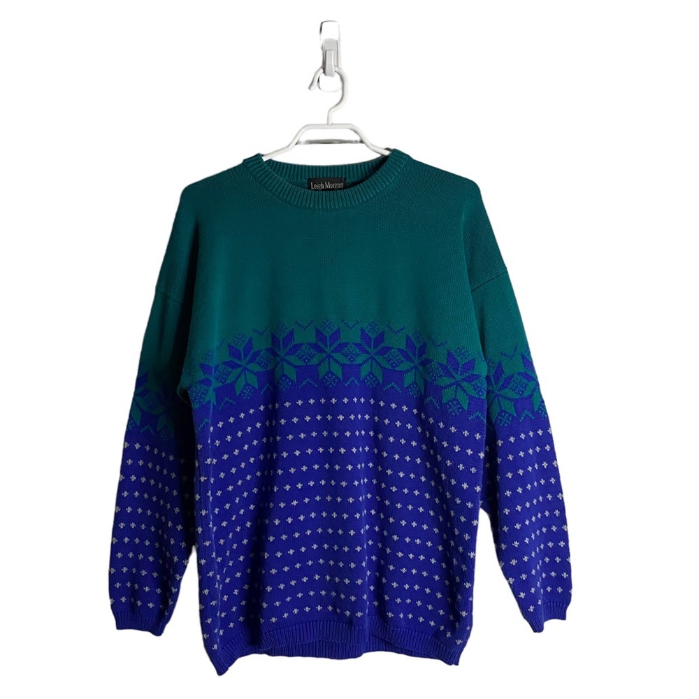 Leigh Morgan Women's Fair Isle Print Crewneck Knit Sweater